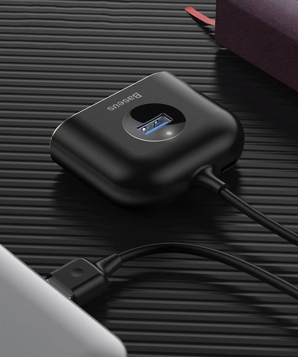 Baseus Square rund 4 in 1 USB HUB Adapter (USB3.0 ZU USB3.0 * 1 + USB2.0 * 3) 1m Schwarz (CAHUB-AY01)