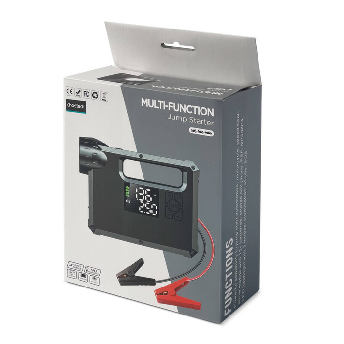 Choetech jump starter con compressore, powerbank 8000mAh, torcia LED nera (TC0017)