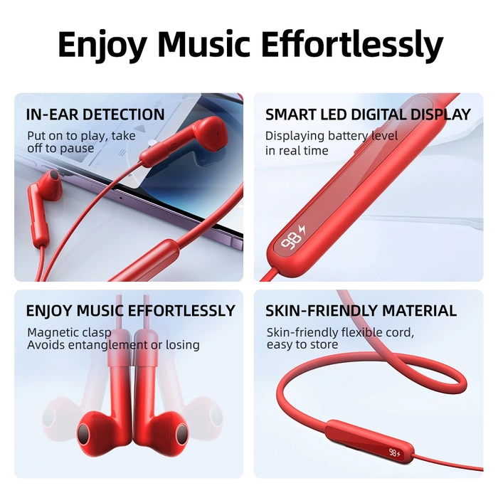 Cuffie sportive wireless con archetto da collo Joyroom JR-DS1 - rosse