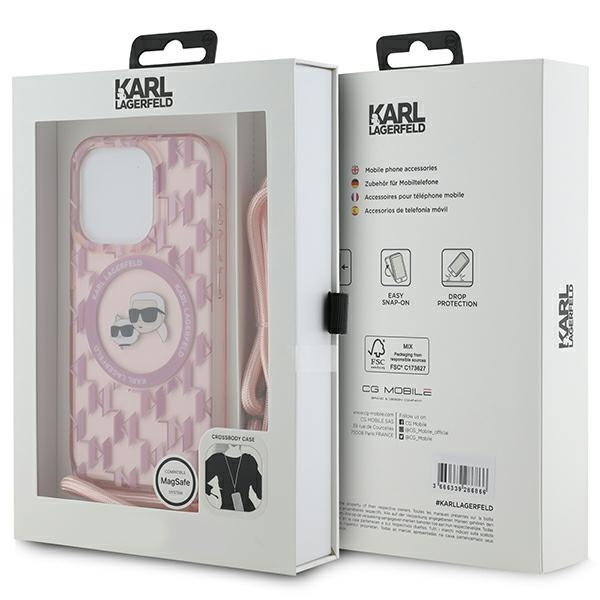 Etui Karl Lagerfeld KLHMP15LHCKCKLCP iPhone 15 Pro 6.1" różowy/pink hardcase IML Crossbody Monogram Karl & Choupette Head MagSafe