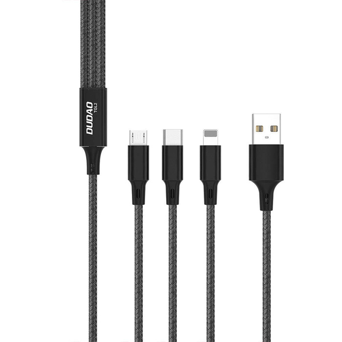 Dudao kabel, kabel USB 3 v 1 - USB typu C, micro USB, Lightning 6A - černý (TGL2)