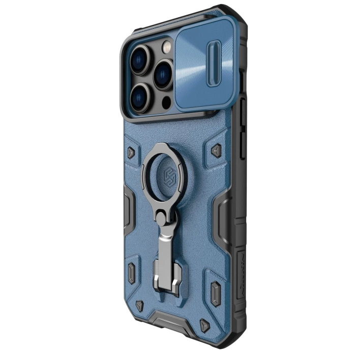 Nillkin CamShield Armor Pro Case etui iPhone 14 Pro pancerny pokrowiec z osłoną na aparat ring podstawka niebieskie