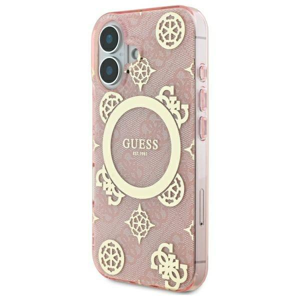 Etui Guess iPhone 16 6.1" różowy/pink hardcase IML Peony On 4G Background MagSafe