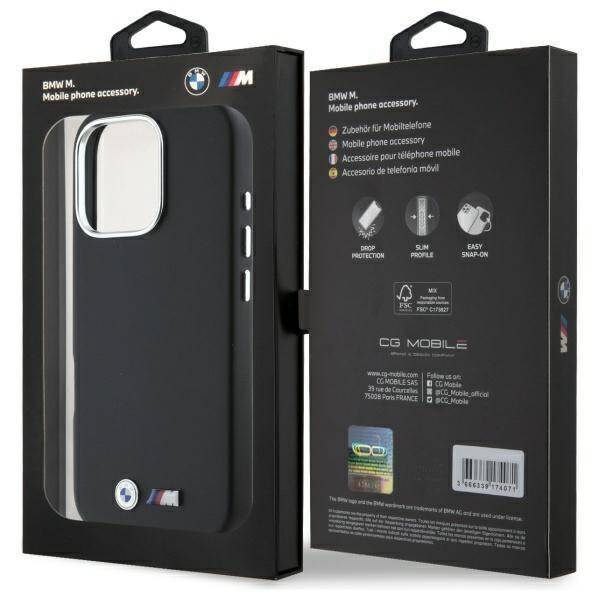 Cover BMW iPhone 16 Pro nero/nero durocase M Smooth Full Wrapped Metal