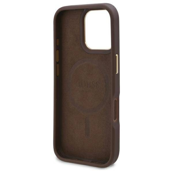 Etui Guess iPhone 16 Pro Max 6.9" brązowy/brown hardcase 4G Logo Plate MagSafe
