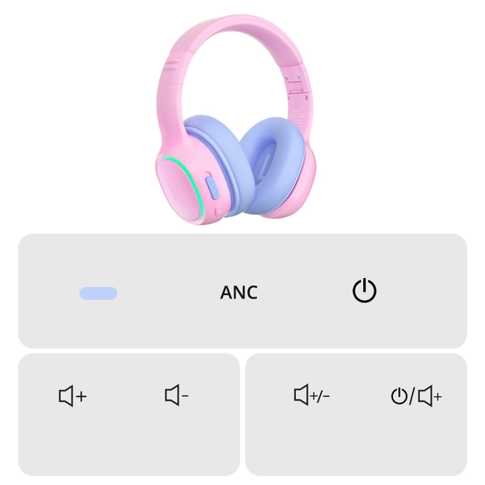 Tronsmart KH03 Wireless Headphones with ANC, for Kids, Safe - Pink