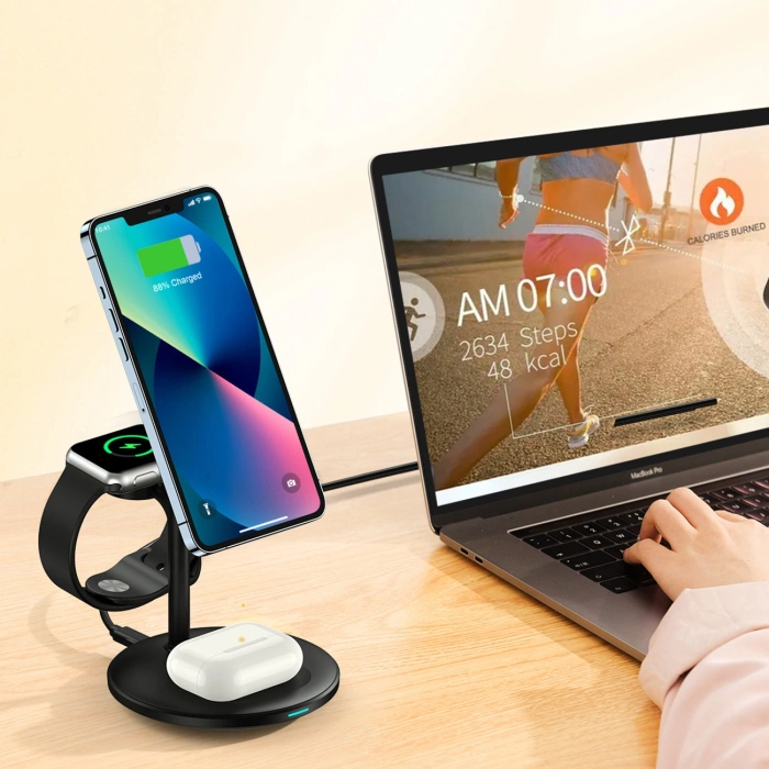 Choetech T585-F 3in1 Magnetic wireless charger station for iPhone 12/13/14 series,AirPods Pro and iwatch charger Black
