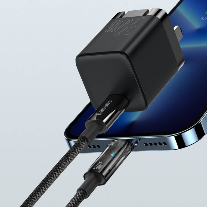 Baseus Datový kabel Explorer Series Auto Power-Off Fast Charging Type-C to IP 20W 1m Blue