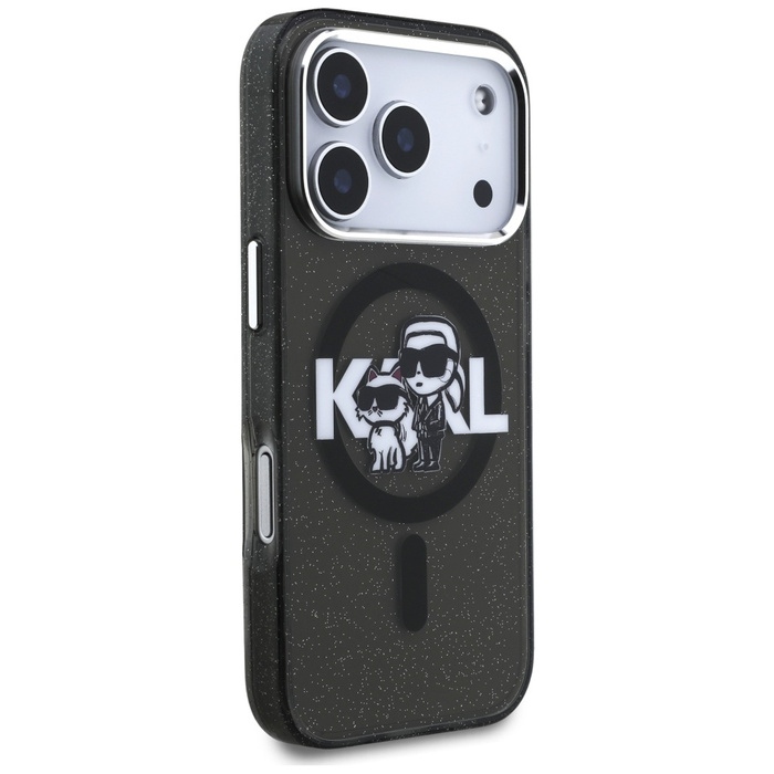Etui Karl Lagerfeld IML Glitter Karl &   Choupette Sketch Logo MagSafe do iPhone 17 Pro czarny