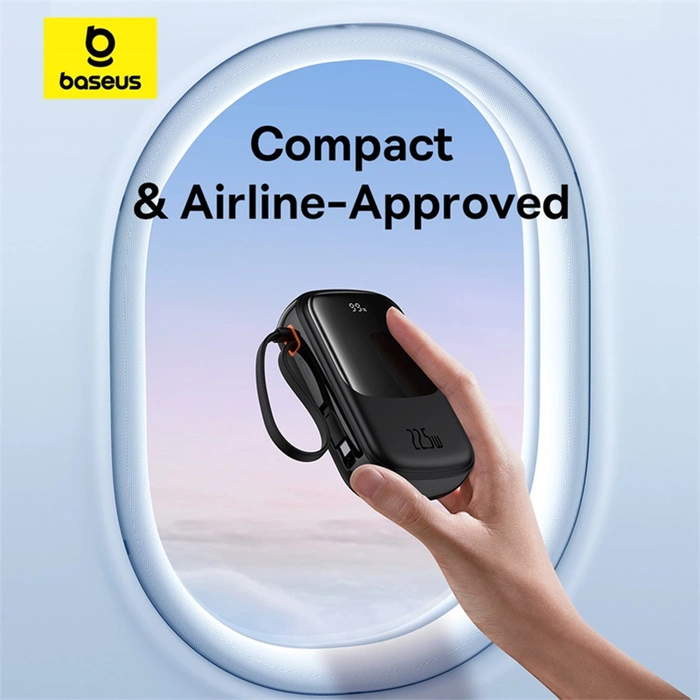 Baseus Qpow Pro+ 20000 mAh 22,5 W Powerbank mit integriertem USB-C-Kabel und Display – Schwarz