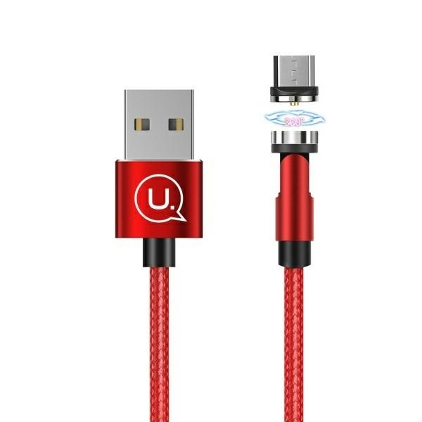 Kábel Fonott mágneses USAMS MicroUSB 2.1A gyors töltés 1m Állítható szög U59 SJ474USB02 US-SJ474 piros
