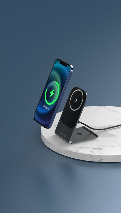 VEGER podstawka biurkowa z ładowarką indukcyjną kompatybilna z MagSafe 2A 15W Y56 czarna 