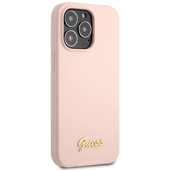 Guess GUHCP13XLSLMGLP iPhone 13 Pro Max 6.7" rosa claro/rosa claro durocase Silicona Script Logo Oro