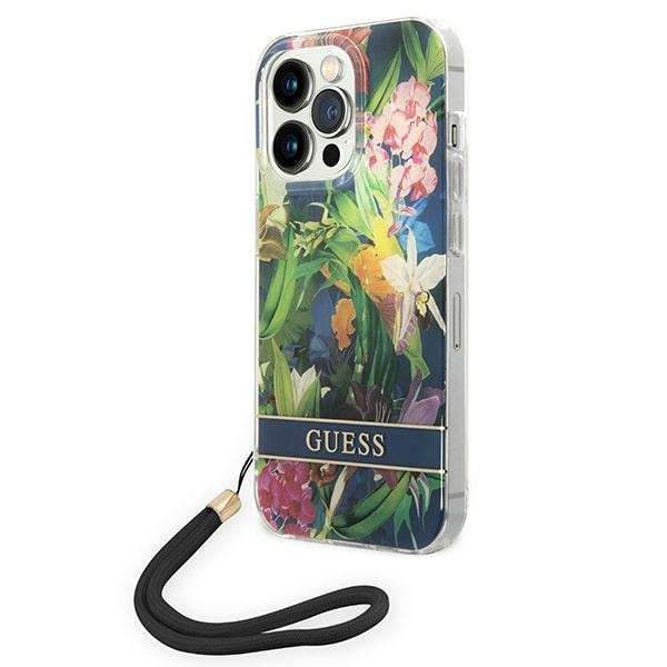 Hülle GUESS Apple iPhone 14 Pro Max Flower Strap Blau Hartcase