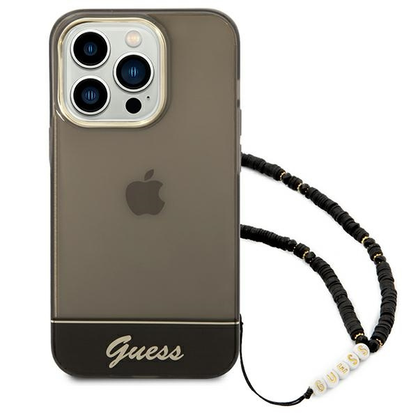 Case GUESS Apple iPhone 14 Pro Translucent Pearl Strap Black Hardcase