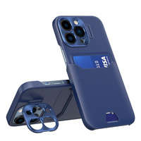 Custodia con supporto in pelle per iPhone 14 Pro Max Porta carte di credito con supporto blu