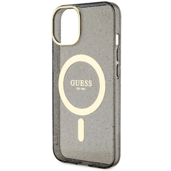 Hülle Guess GUHMP14SHCMCGK iPhone 14 6,1" schwarz/schwarz hartcase Glitter Gold MagSafe Case