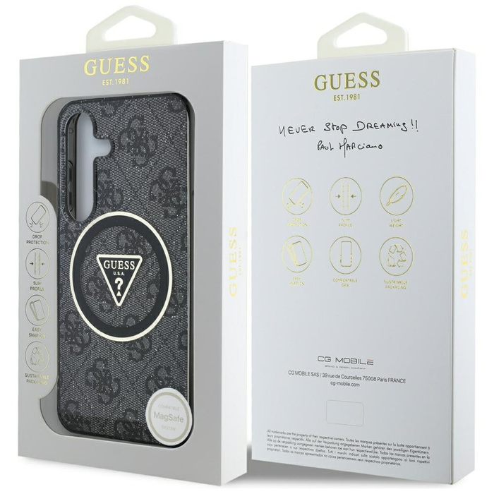 Etui Guess 4G Glitter Triangle Buttons    MagSafe do Samsung Galaxy S25 czarny