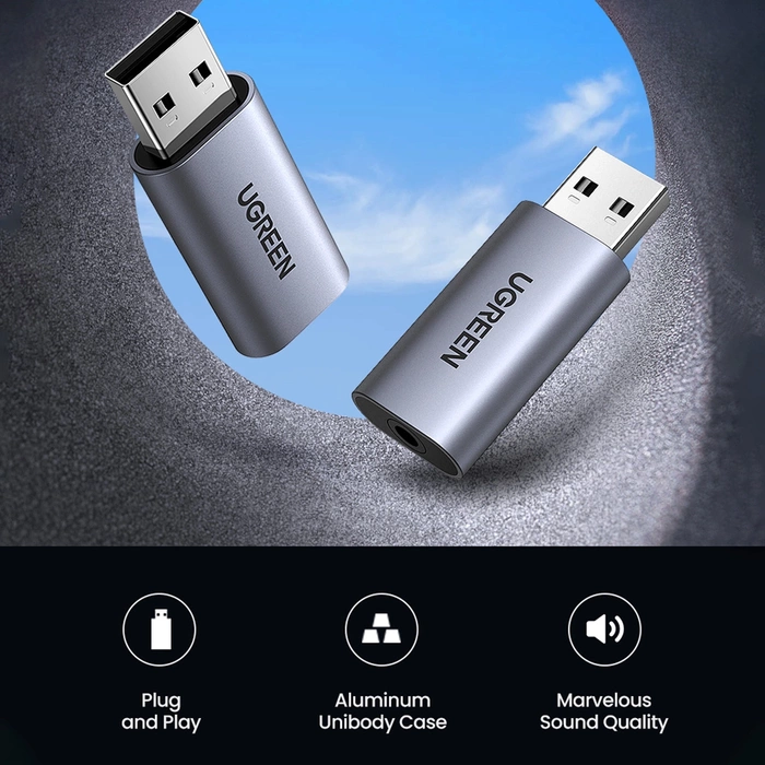 UGREEN USB To Minijack 3.5mm Audio CM383 AUX Adapter Gray