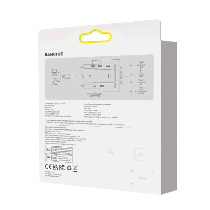 Baseus 4portový USB-A HUB adaptér řady Lite (USB-A na USB 3.0*4 ) 1m černý