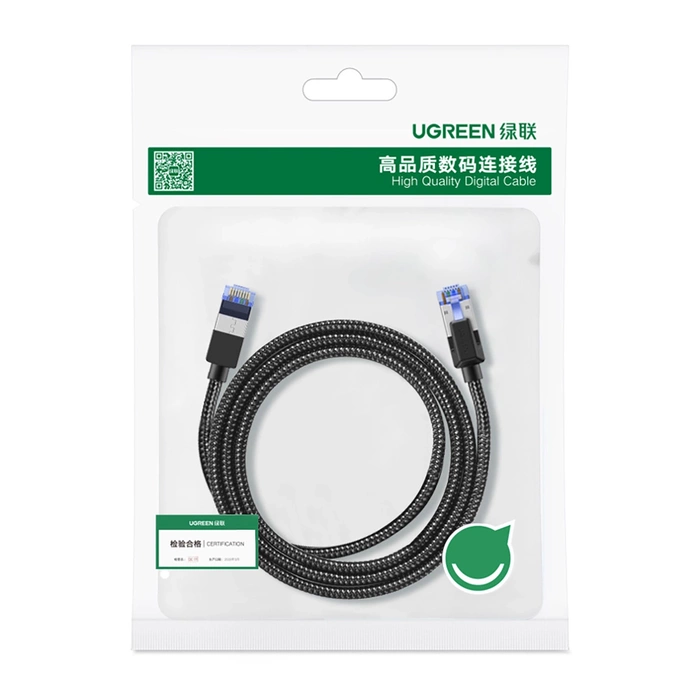 UGREEN NW153 Kabel geflochtenes Netzwerkkabel, Ethernet RJ45, Kat.8, F/FTP, 1,5m (schwarz)