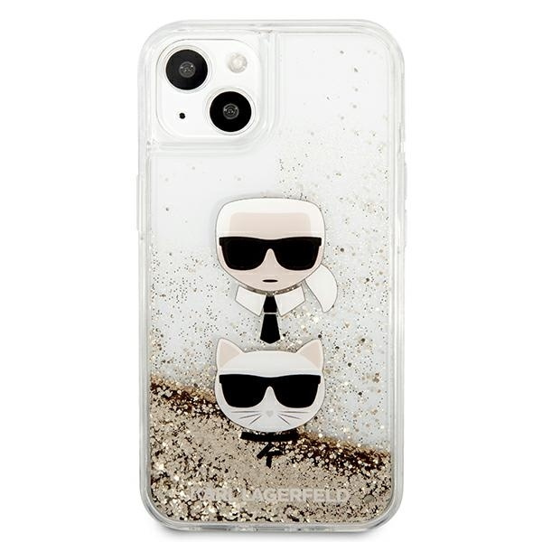 Case KARL LAGERFELD Apple iPhone 13 Mini Liquid Glitter Karl&Choupette Head Gold Hardcase