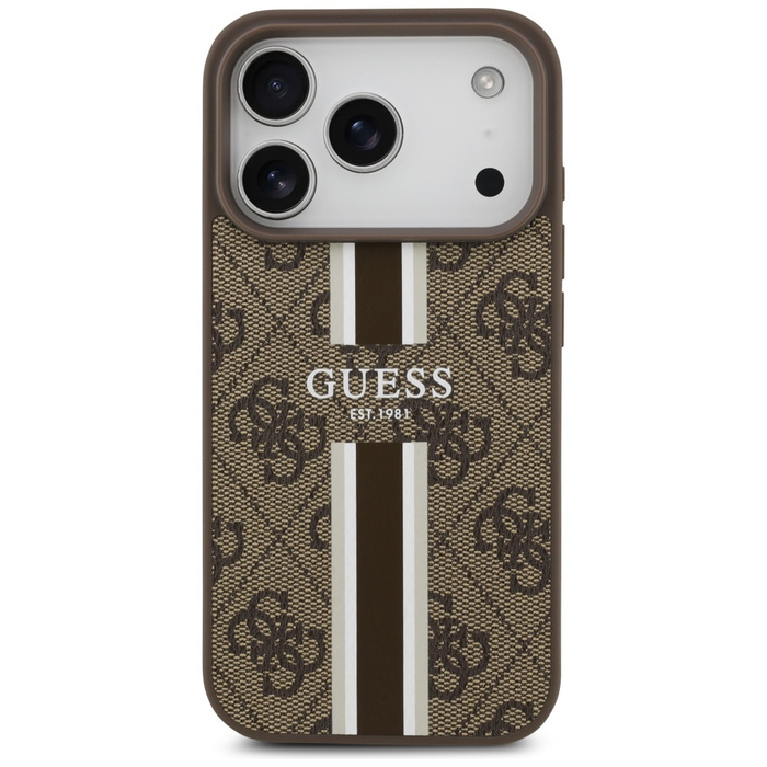 Etui Guess 4G Printed Stripes MagSafe do iPhone 17 Pro brązowy