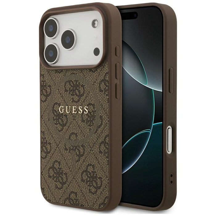 Etui Guess 4G Ring Classic Logo MagSafe  do iPhone 17 Pro brązowy