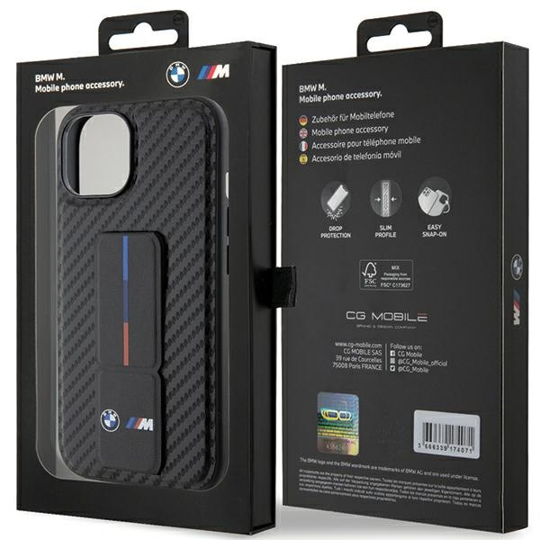 Funda Bmw Bmhcp15sgspcck IPhone 15 6.1" Black/Black Hardcase Grip Stand Smooth &amp; CarbonCase