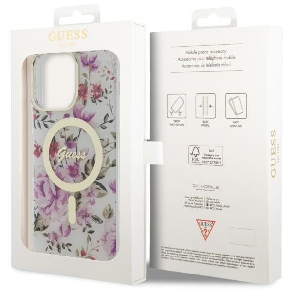 Funda Guess GUHMP14LHCFWST iPhone 14 Pro 6.1" duro transparentecase Flor MagSafe Case
