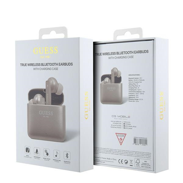 Guess cuffie Bluetooth GUTWSSU20ALEGP TWS + docking station oro rosa/oro rosa Logo stampato