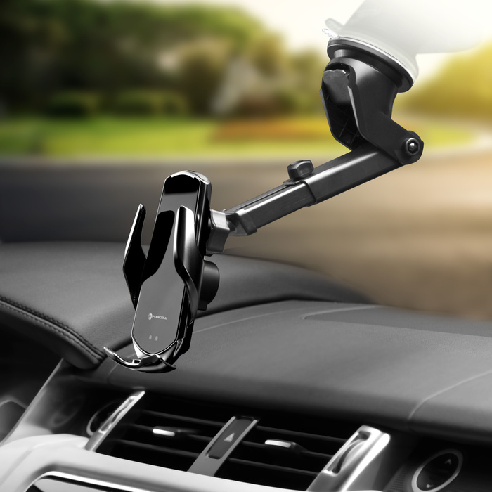 Uchwyt na telefon do samochodu indukcyjny automatyczny Forcell F-Grip HS1 Qi 15W do szyby / kratki czarny