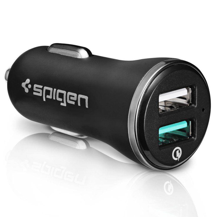 Töltő SPIGEN F27qc Qc3.0 2 portos autós töltő fekete