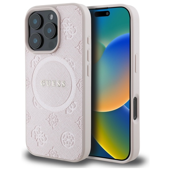 Etui Guess iPhone 16 Pro Max 6,9" różowy/pink HC MagSafe Safiano Peony Classic Logo