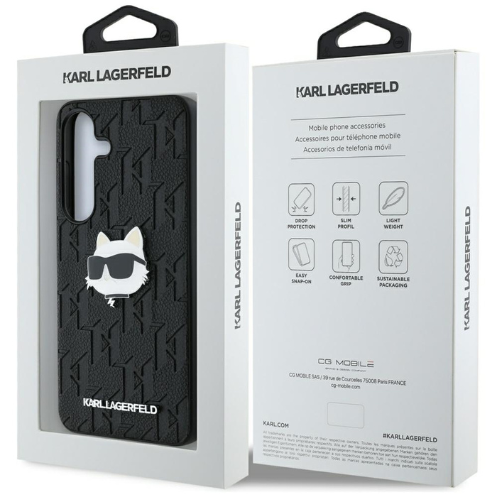 Etui Karl Lagerfeld Leather Monogram Pin  Logo Choupette Head do Samsung Galaxy S25+ czarny
