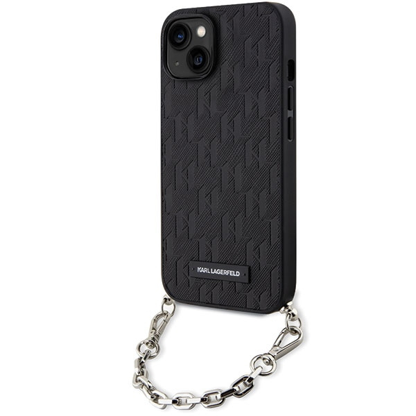 Hülle Karl Lagerfeld KLHCP14SSACKLHPK iPhone 14 6,1" schwarz/schwarz hartcase Saffiano Monogramm Kette Case