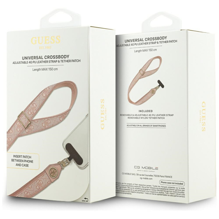 Uniwersalna smycz Guess Universal CBDY   4G Tether Patch Strass Metal Logo różowy
