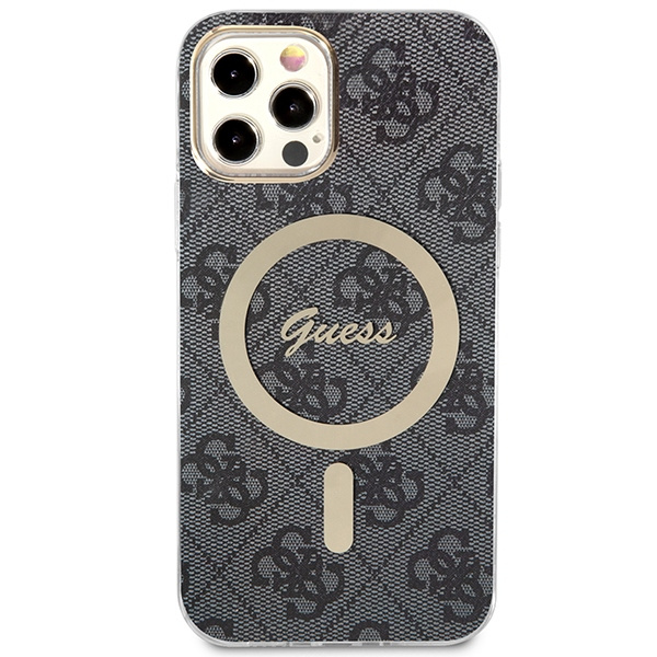 Kit Hülle Guess Case+ Ladegerät iPhone 12/12 Pro schwarz/schwarz hart case 4G Print MagSafe