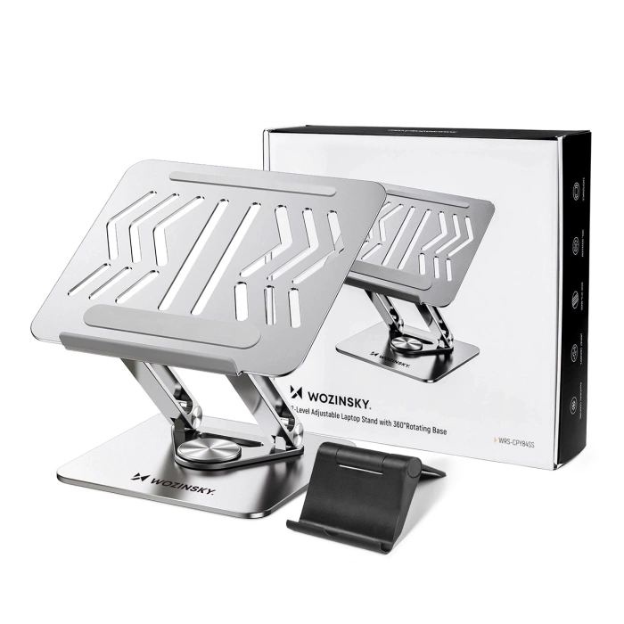 Wozinsky WRS-CPY84SS Aluminium-Laptopständer + Gratis! Smartphone-Ständer – Silber