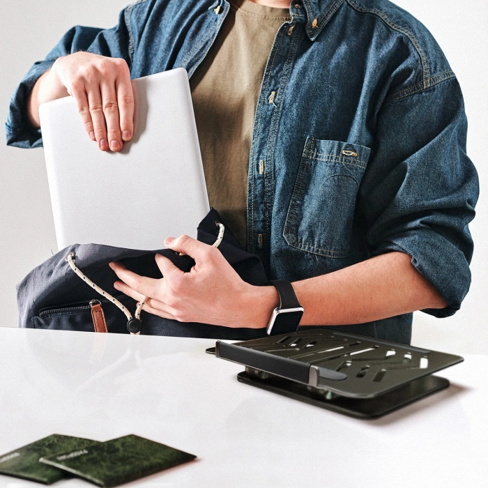 Laptop stand Wozinsky WRS-CPY84SB 360 aluminum + Free! smartphone stand - black