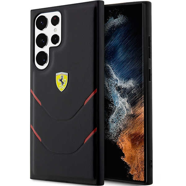 Coque Ferrari FEHCS23LPBAK S23 Ultra S918 noir/noir durcase Lignes de marquage à chaud Case