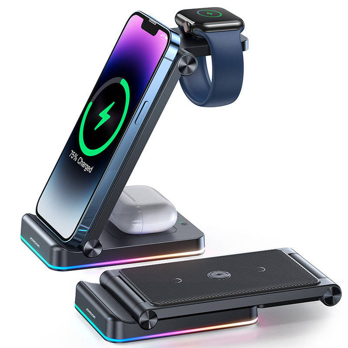 Joyroom 3in1 induction charger for phone, smartwatch, TWS headphones (up to 15W) black stand (JR-WQN01)