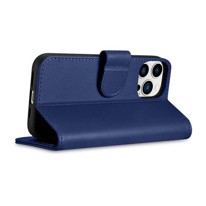 Kožený flipový kryt iCarer Wallet Case 2v1 iPhone 14 Pro Max Anti-RFID modrý (WMI14220728-BU)