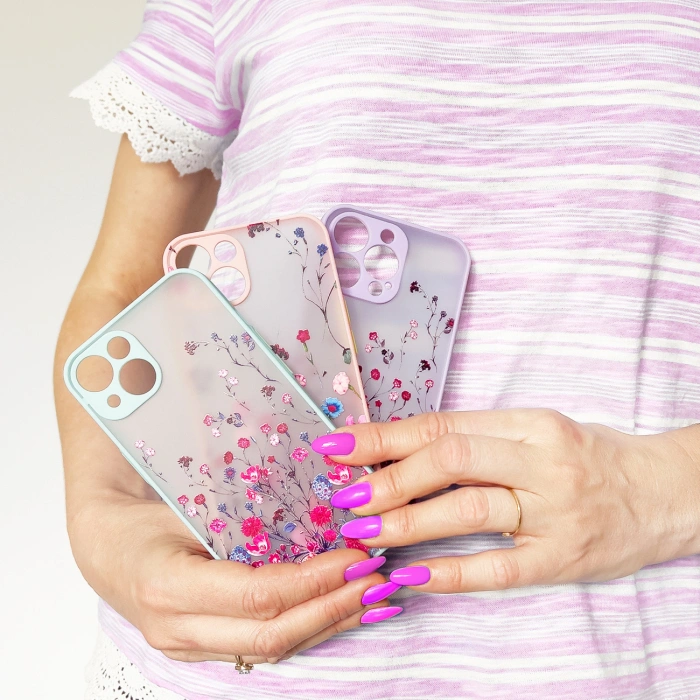 Design Case etui do iPhone 13 Pro pokrowiec w kwiaty fioletowy