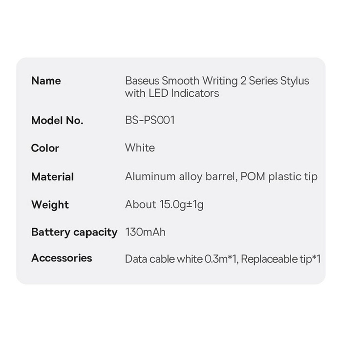 Stylet actif pour iPad Baseus Smooth Writing 2 SXBC060502 - blanc