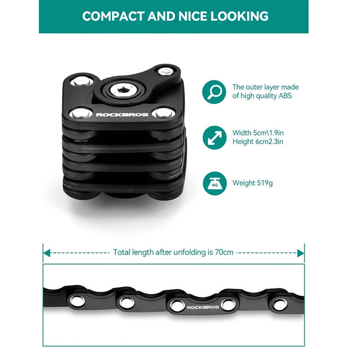 Lucchetto per bicicletta pieghevole Rockbros WD795 - nero