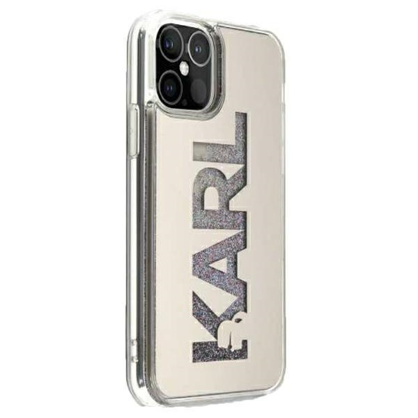 Puzdro KARL LAGERFELD Apple iPhone 12 Pro Max 6.7 Mirror Liquid Glitter Karl KLHCP12LKLMLGR Strieborný pevný obal