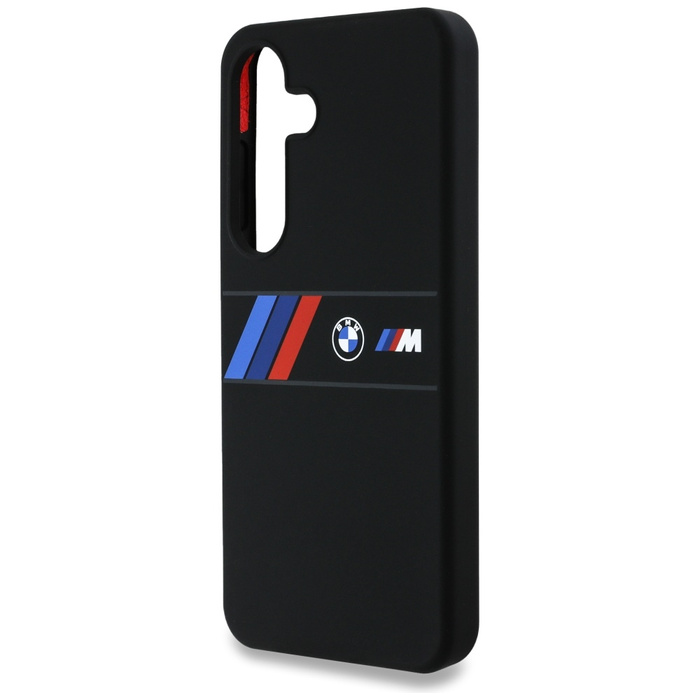Cover BMW Silicone medio strisce tricolori MagSafe per Samsung Galaxy S25 nero