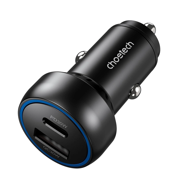 Caricabatteria da auto Choetech TC0014 USB-C USB-A PD 60W con retroilluminazione LED - nero