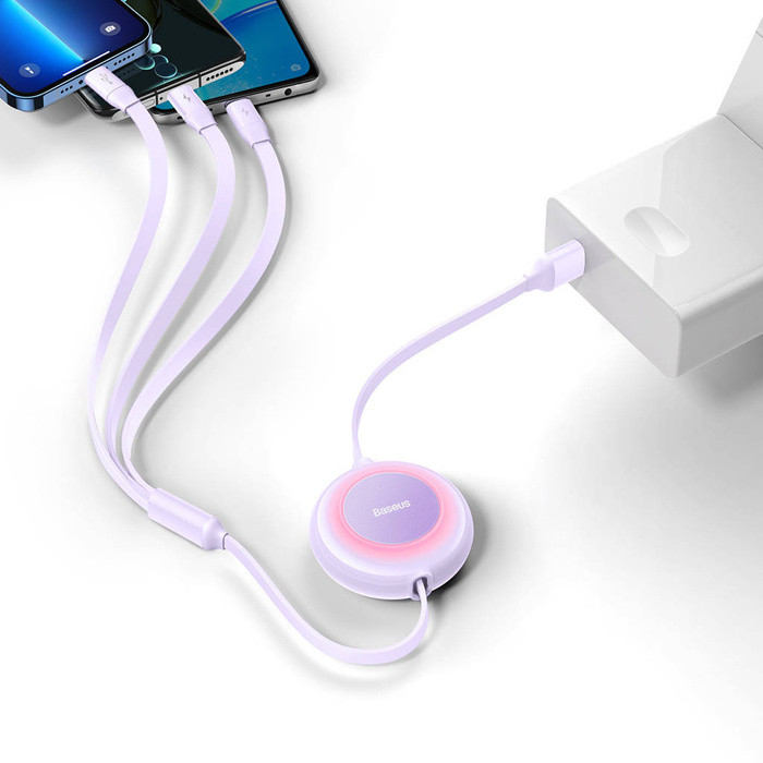 Baseus Bright Mirror 2 3en1 USB Tipo A - micro USB + Lightning + USB Tipo C 3.5A 1.1m violeta (CAMJ010005)